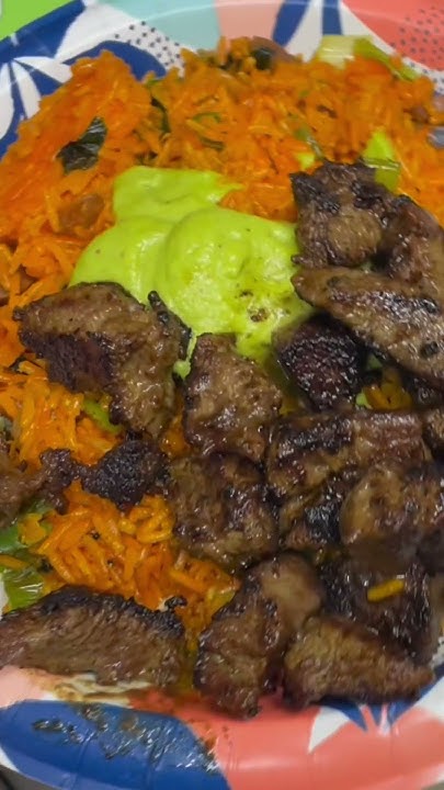 garlic-cilantro-pesto-with-steak-and-yellow-rice-yum-food-steak