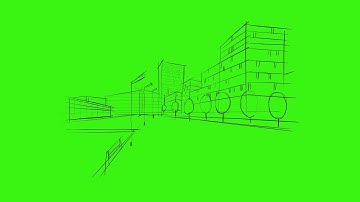 Green Screen-Abstract green building, street animation background. Chroma Key, Stocks. 5