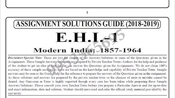 IGNOU EHI-1 solved assignment 2018-19 / ehi 1 Modern India
