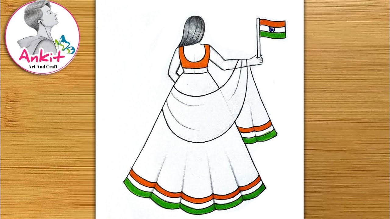 Republic Day Drawing || 26 January Drawing ||  Republic Day Drawing Easy / Traditional Girl Drawing
