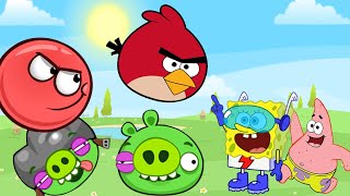 New Red ball 4 ( Angry Birds ) VS Bad Piggies VS Sponge Bob Square Pants | Red Ball Mod Bosses