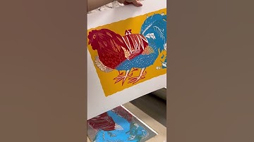 Reduction linocut “Red Rooster”2033 #linocut #blockprinting #printmaking #reliefprint