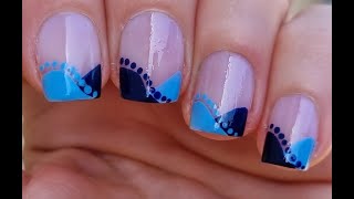 Easy Nail Art Design For Beginners | Gradient Blue French Manicure On Short Nails