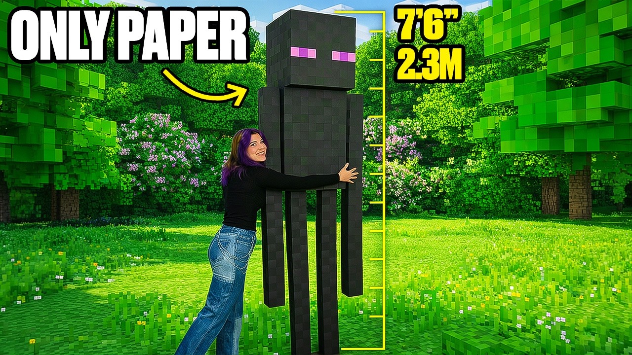I Built a 7.5-Foot Tall 3D Enderman Using ONLY Paper (2.3 meters!)
