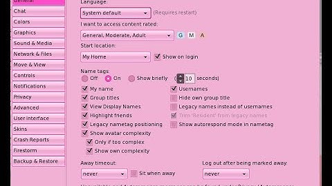 SECOND LIFE PREFERENCE SETTINGS