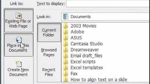 How to insert a hyperlink to an existing place in a workbook
