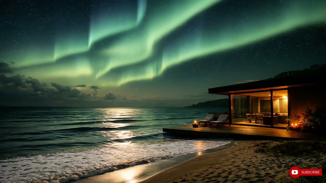 Aurora Coast | Relaxing Ambient Music Accompanied by Northern Lights and Gentle Waves