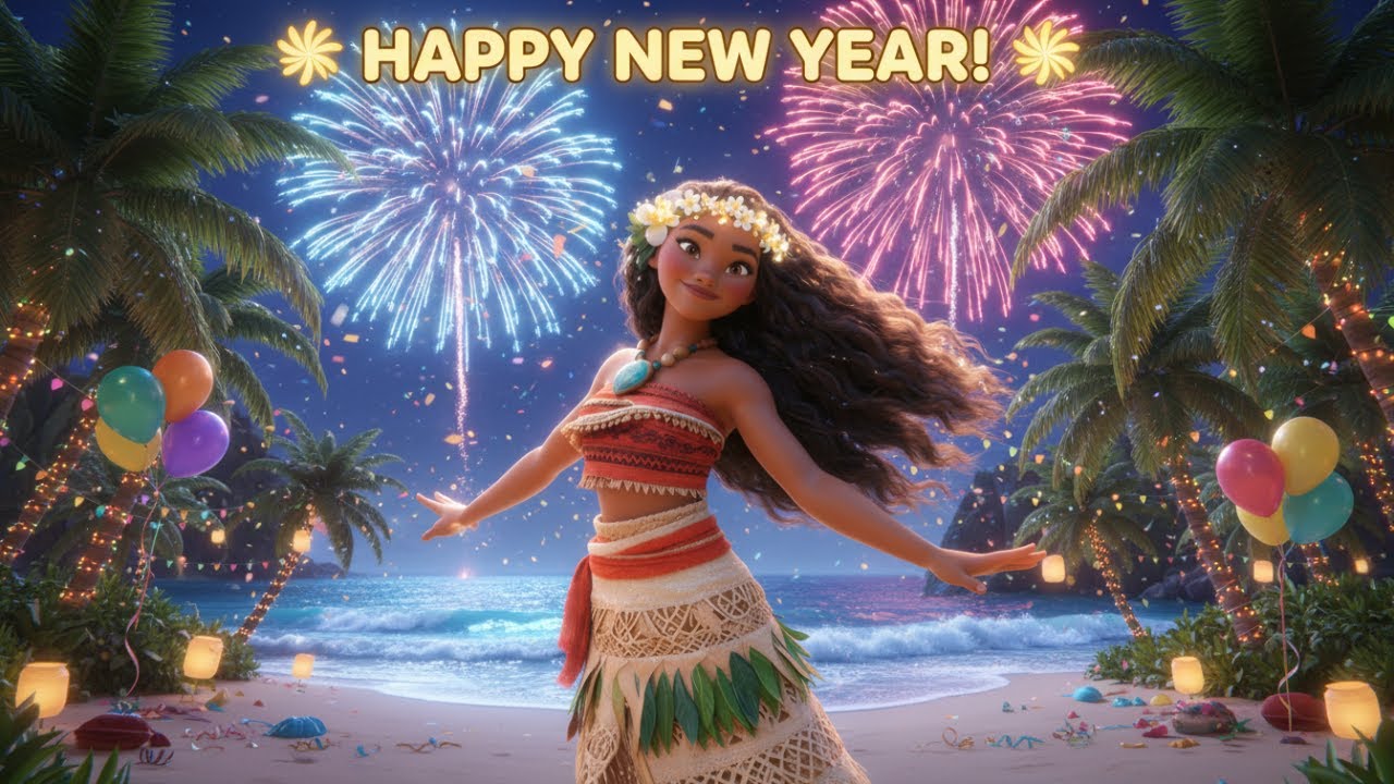 Моана празднует Новый год, исполняя песню под островную музыку и наслаждаясь волшебством океана #...