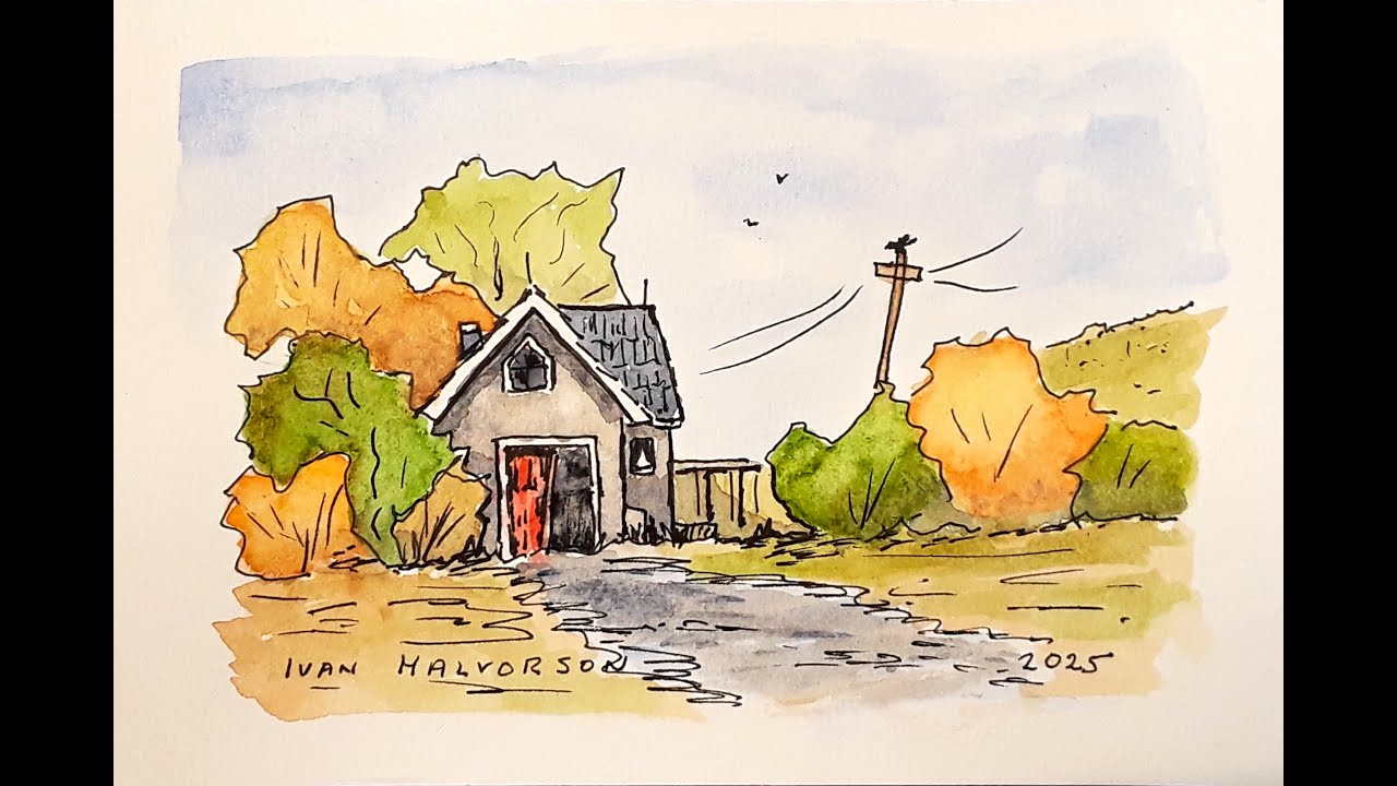 Easy Line and Wash Watercolor Landscape, Old House, - YouTube