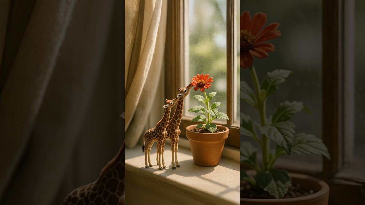 Two Tiny Giraffes Eating a Flower 😍🦒 | Cutest AI Animal Scene