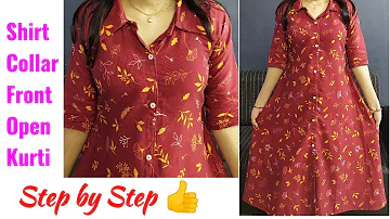 Shirt Collar Front Open Kurti Cutting and Stitching step by step