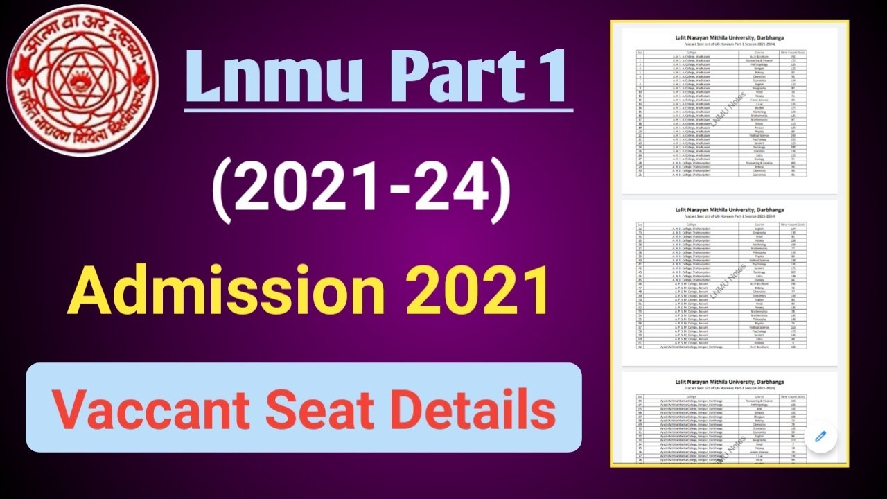 Lnmu part 1 admission vaccant seat details 2021 YouTube