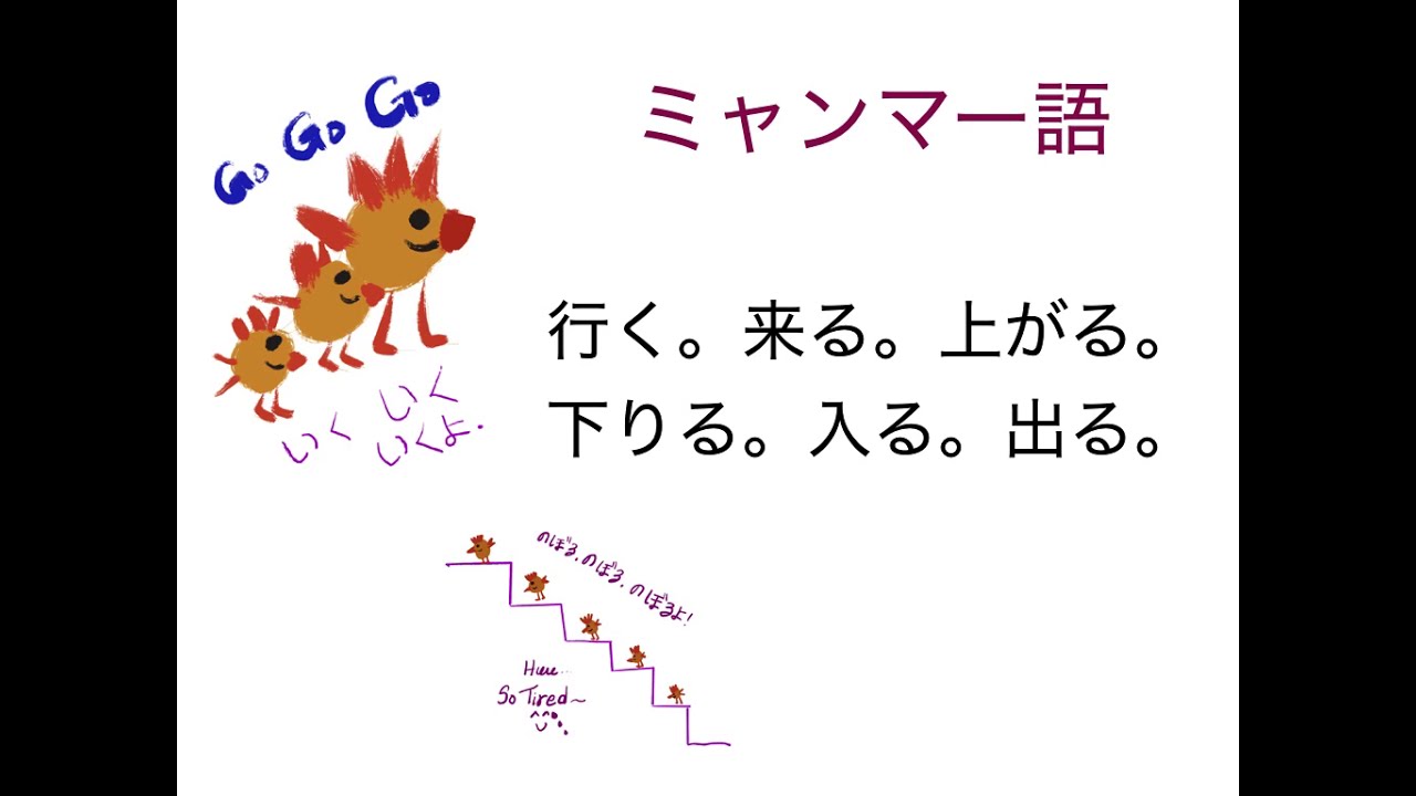 ミャンマー語勉強しましょう 行く 来る 登る 下りる 入る 出る Youtube
