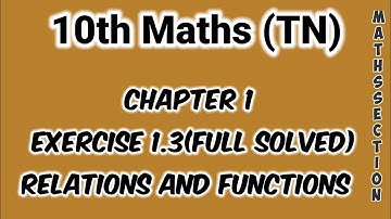 10th Maths Chapter 1 Exercise 1.3 full solved Q&A Relations and Functions New syllabus TN samacheer