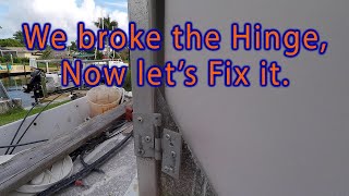 How to Replace Pulled Pop Rivets in a Gate Hinge, drilling out the old rivets and install new ones.