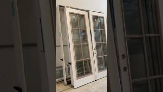 72x96 Exterior Double French Patio Door Smooth Fiberglass Full View 8 Lite SDL Grids on Outside