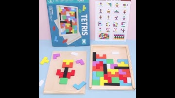 Colorful Wooden Tangram Tetris Puzzle Toys Blocks Game STEM Educational for Kids