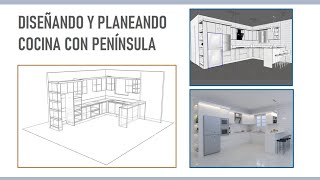 Diseñando y Planeando Cocina en Forma de L con Península (Melamina)