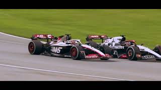 Nyck de Vries pushes Kevin Magnussen off the track at the Austrian Grand Prix