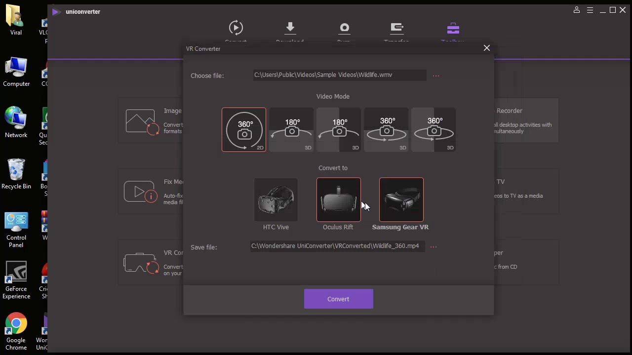 wondershare uniconverter 2d to vr not working