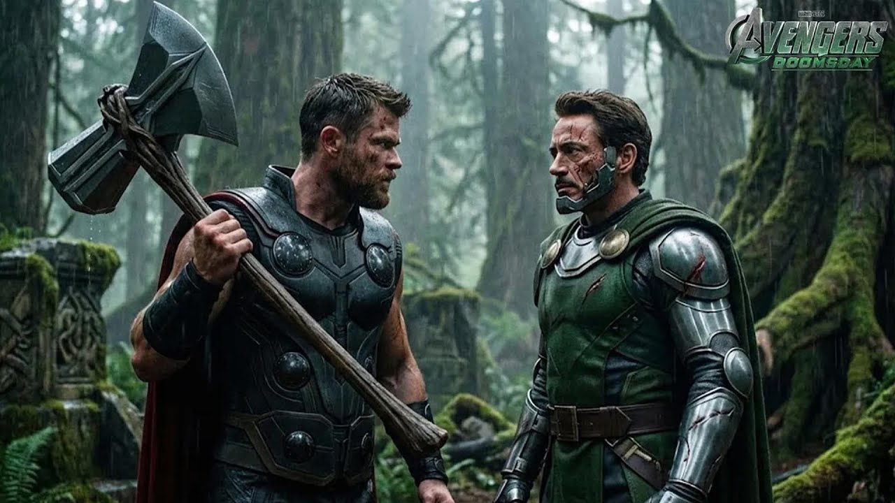 Thor reappears and confronts Doctor Doom Stark, declaring that he prevented the Doomsday