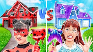 One Colored House Challenge! Ladybug Vs Mermaid - Stories About Baby Doll Family