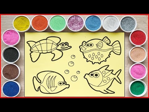 Tô màu tranh cát các loài cá dưới đại dương - Colored sand painting Ocean Fishes toys (Chim Xinh)