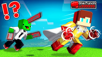 ONE PUNCH MAN Speedrunner vs CHAINSAW MAN Hunter in Minecraft - Maizen JJ and Mikey