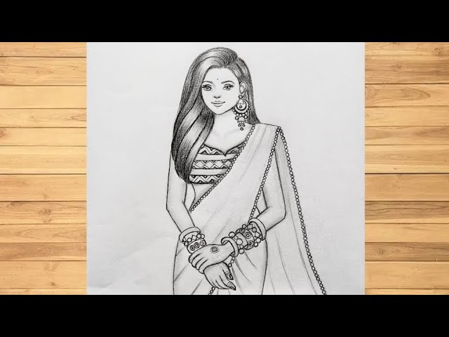 Buy Emerald Green Female One-line Indian Women in Saree Portrait , Woman  Line Art I Line Wall Print I Wall Print Indian Minimalist Art Online in  India - Etsy