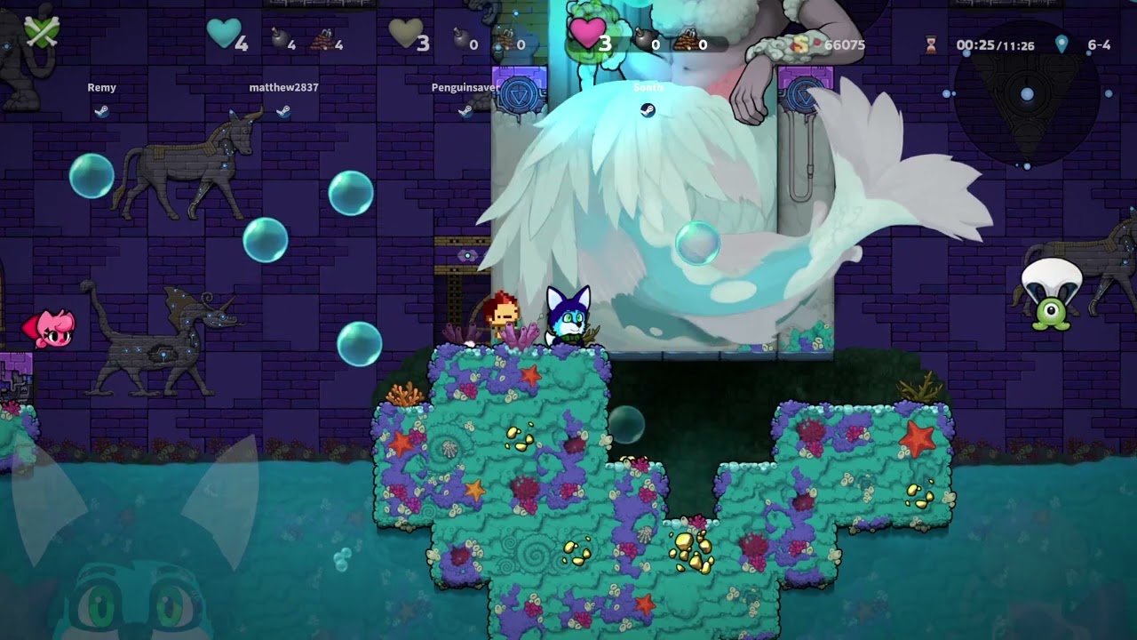 Spelunky 2 Slow% Cosmic Ocean 4p with Remy, Penguinsaver, and Sonth to 7-9