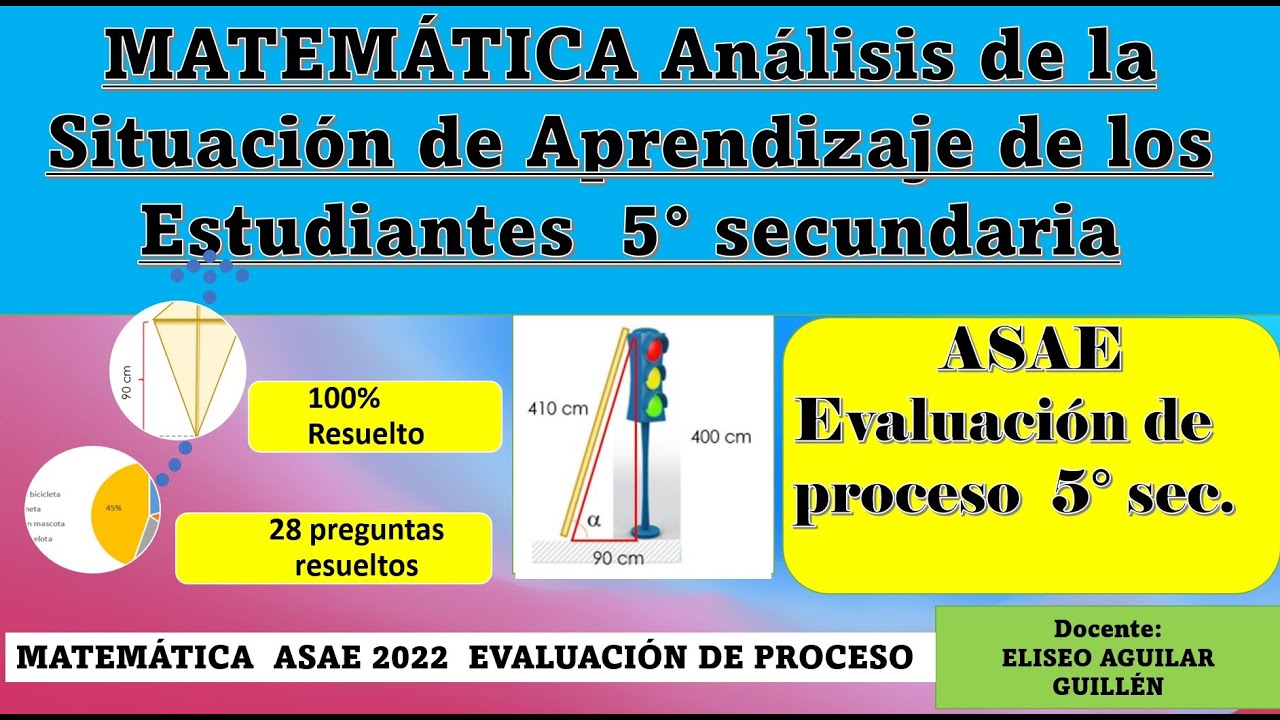 ASAE 5° SECUNDARIA MATEMÁTICA EVALUACIÓN de PROCESO 2022
