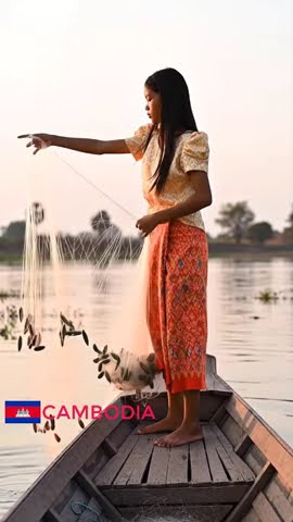 beautiful Cambodian girl fishing
