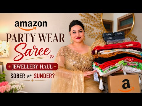 Amazon Party wear affordable Saree, jewellery set, Bracelet & Earrings haul 