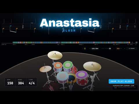 Anastasia - Slash | Drum Play Along, Bar by Bar | 150 BPM
