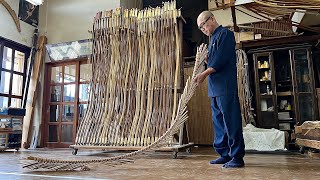 Process of making a bow. A Japanese craftsman who makes giant bows over 2 meters long.