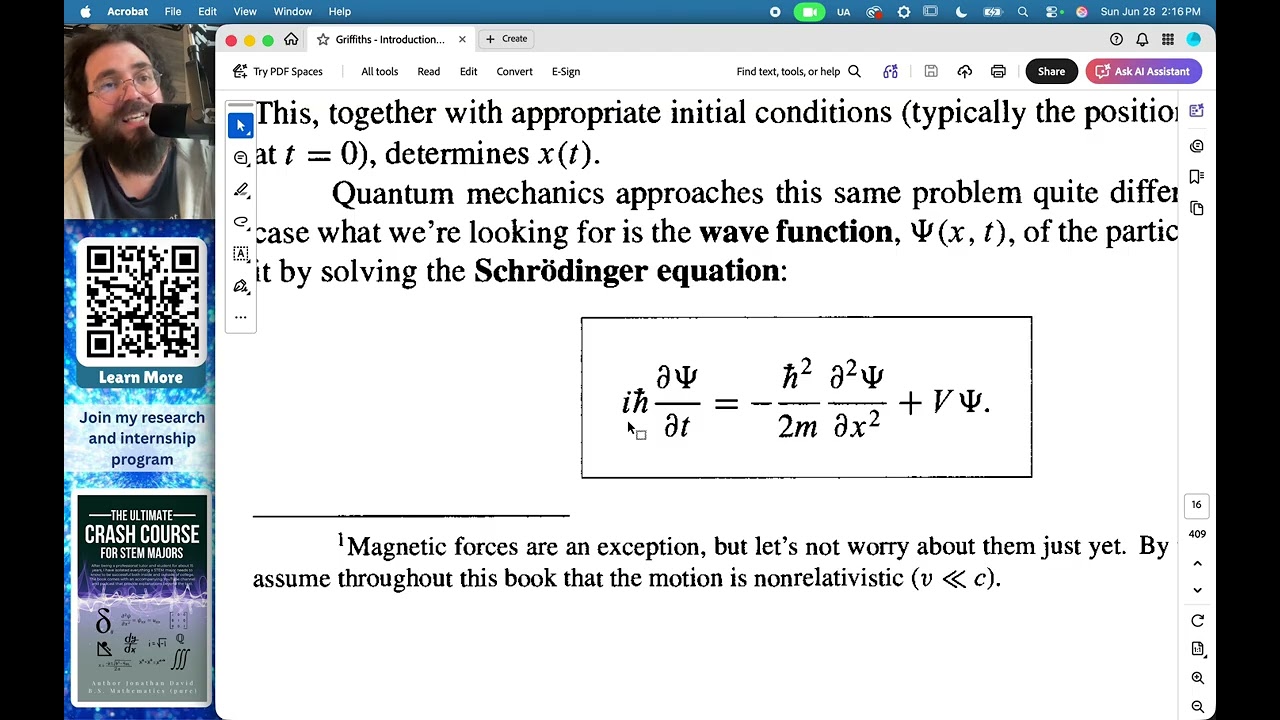 Introduction to Griffiths' Quantum Mechanics and the Schrödinger Equation for This Week's Research