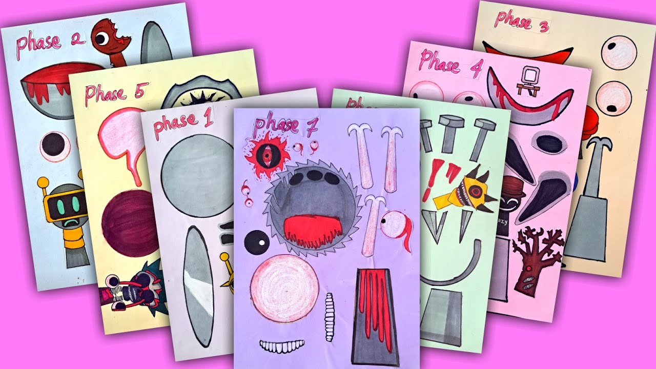 [Paper DIY] Phase 1 vs 2 vs 3 vs 4 vs 5  vs 6 vs Phase 7 - Sprunki Sticker Book - CLUKR HORROR