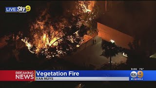 Fire Crews Battling Vegetation Fire In Van Nuys