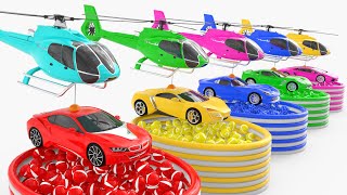 Learn Colors with Cars Street Vehicles Water Slide l Colors for Kids l Rainbow Car Toys