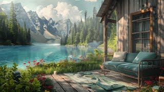 Spring Lake House Porch in the Mountains Ambience - Lake Waves & Bird Sounds - Read , Relax , Sleep