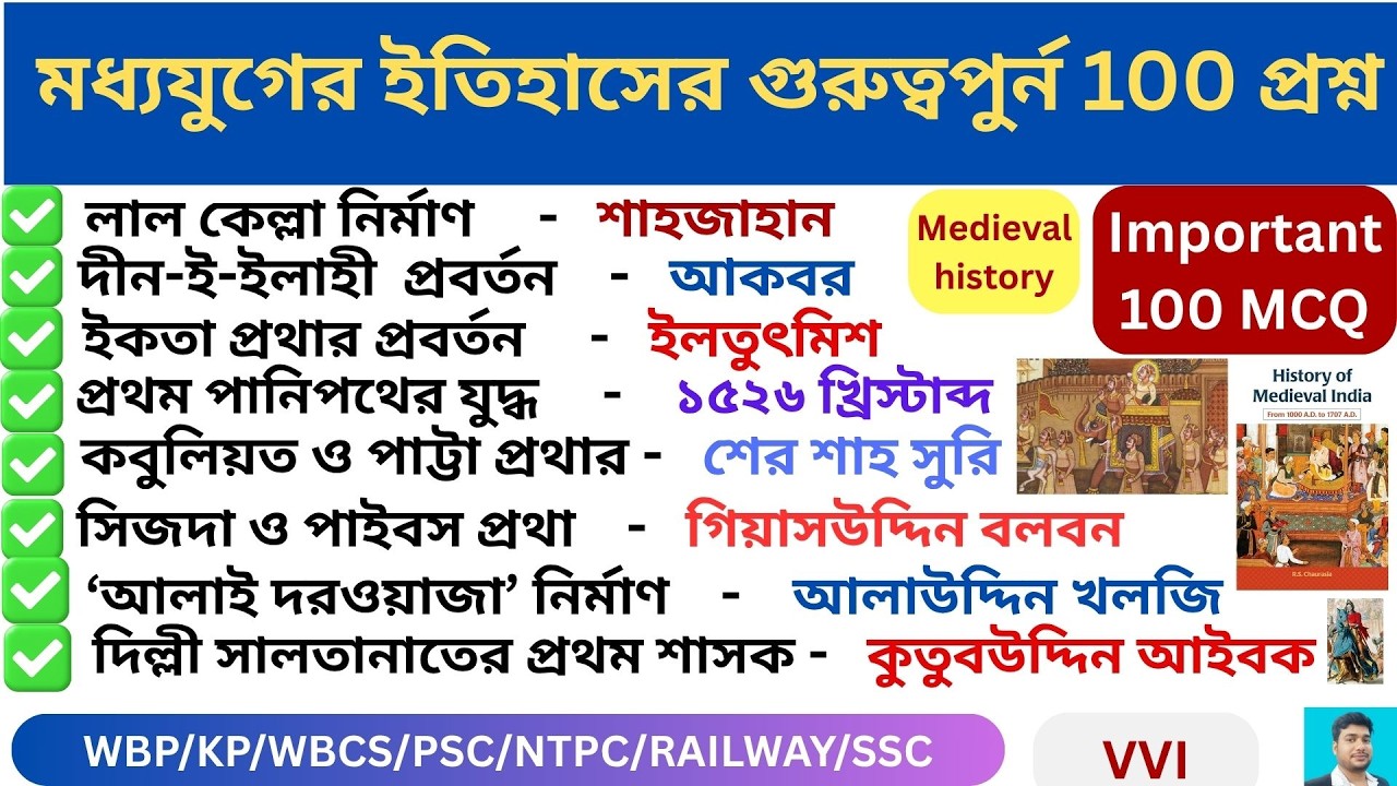 মধ্যযুগের ইতিহাসের সেরা ১০০টি MCQ 🔥ll Medieval history top 100 important Questions ll History GK🔥