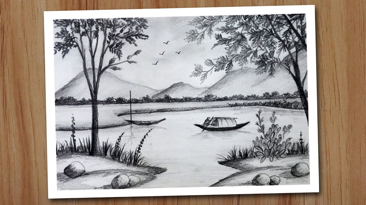 How to draw scenery of nature with pencil, Pencil drawing for ...