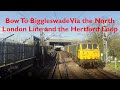 Bow (East London) to Biggleswade via the North London Line and the Hertford Loop.