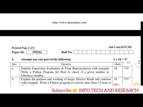 Python Programming Previous Year Paper Question paper | Knc302 question | Python Question Paper Aktu