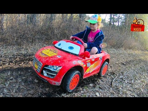 Lightning McQueen car and kids in mud