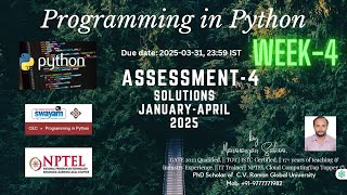 CEC » Programming in Python Quiz Week 4  Assessment 4 Answers SWAYAM JANUARY APRIL 2025