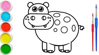 Cute Hippo Drawing, Painting & Coloring For Kids and Toddlers_ Kids Art