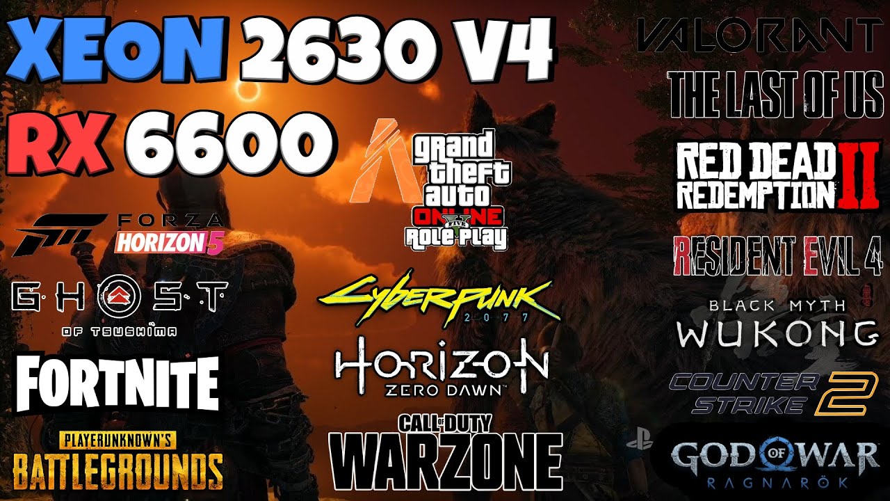 XEON 2630 V4 + RX 6600 -  TESTE EM 15 JOGOS