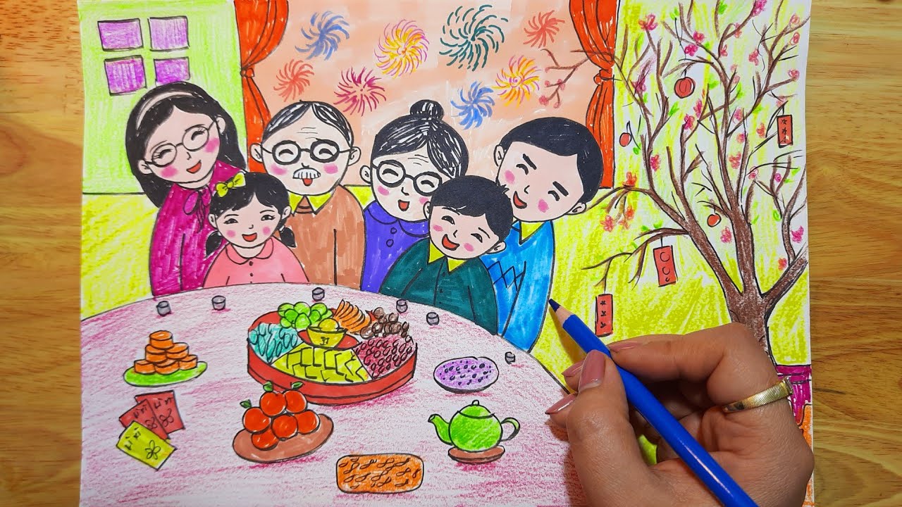 Hướng dẫn bé vẽ tranh gia đình hạnh phúc đẹp  đơn giản