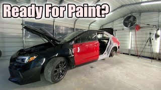 Welding the Quarter Panel On A Wrecked Subaru WRX | Body And Primer Work